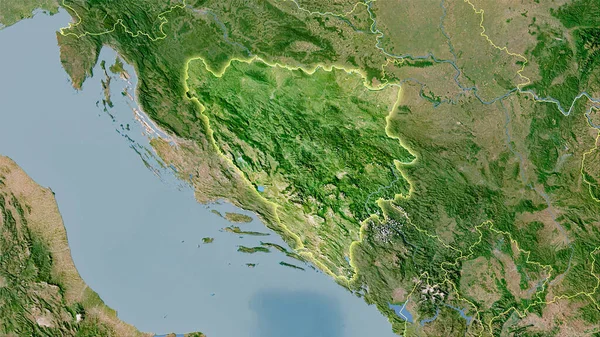 Bósnia Herzegovina Área Mapa Satélite Projeção Estereográfica Composição Bruta Camadas — Fotografia de Stock