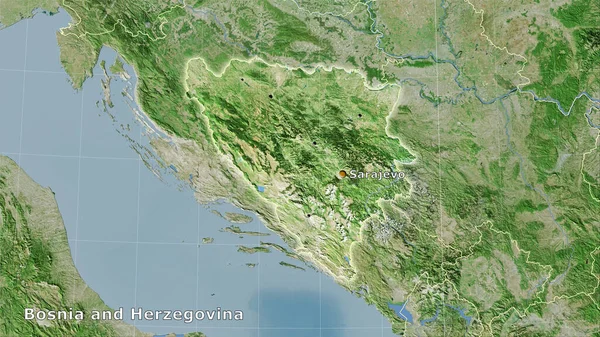 Bosnia Herzegovina Mapa Por Satélite Proyección Estereográfica Composición Principal — Foto de Stock