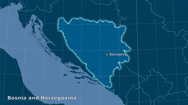 立体投影中的立体地图上的波斯尼亚和黑塞哥维那地区 主要构成部分 — 图库照片