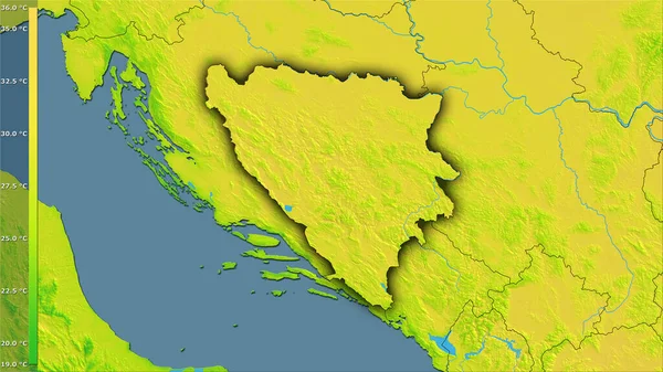 Gemiddelde Jaarlijkse Temperatuurvariatie Het Gebied Van Bosnië Herzegovina Stereografische Projectie — Stockfoto