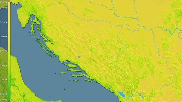 伝説との立体投影でボスニア ボスニア ヘルツェゴビナ地域内の平均年間温度変化 ラスター層の生の組成 — ストック写真