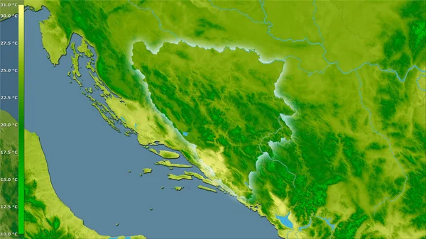 Maximumtemperatuur Van Warmste Maand Het Gebied Van Bosnië Herzegovina Stereografische — Stockfoto