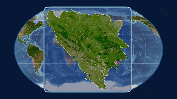 Přiblížený Pohled Bosnu Hercegovinu Nastiňuje Perspektivou Linie Proti Globální Mapě — Stock fotografie