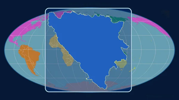 보스니아와 헤르체고비나를 윤곽은 Mollweide Projection 지도에 선이다 형상이 중심이다 대륙의 — 스톡 사진
