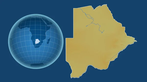 Botswana Globo Con Forma Del País Contra Mapa Ampliado Con — Foto de Stock