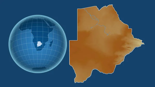 Botswana Globo Con Forma Del País Contra Mapa Ampliado Con — Foto de Stock