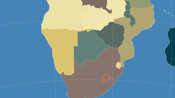 Ботсвана Окрестности Далекая Косыя Перспектива Контура Цветная Карта Административных Единиц — стоковое фото