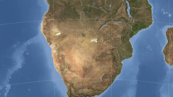博茨瓦纳及其邻国 距离偏斜的视角 没有轮廓 卫星图像 — 图库照片