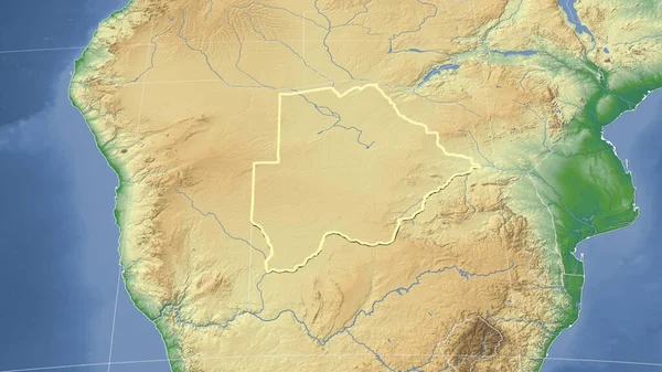 Botswana Jej Okolica Daleka Perspektywa Ukośna Zarysowany Kształt Kolor Mapa — Zdjęcie stockowe