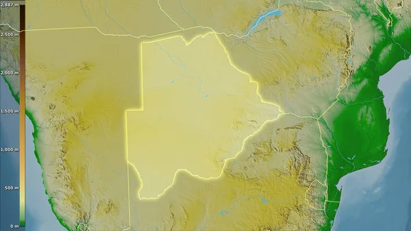 Botsvana Bölgesinin Fiziksel Haritası Efsanevi Stereografik Projeksiyonda Işık Saçan Ana — Stok fotoğraf
