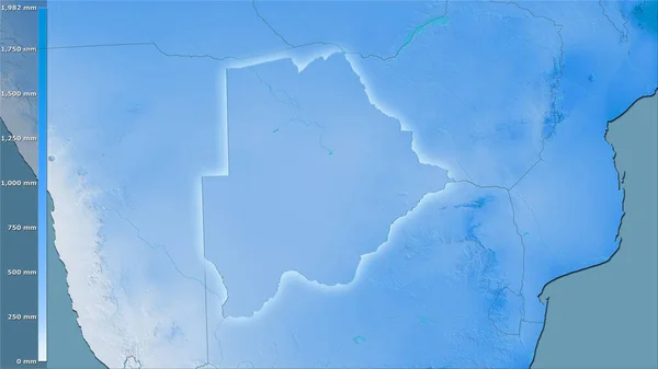 Roczne Opady Atmosferyczne Obszarze Botswany Projekcji Stereograficznej Legendą Surowa Kompozycja — Zdjęcie stockowe