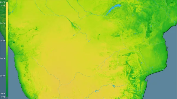 具有图例的立体投影中博茨瓦纳地区的年平均气温变化 光栅层的原始成分 — 图库照片