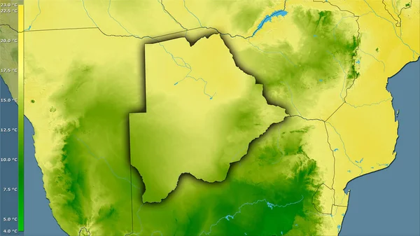 Efsanevi Stereografik Projeksiyonda Botsvana Bölgesinin Soğuk Çeyreğinin Ortalama Sıcaklığı Koyu — Stok fotoğraf