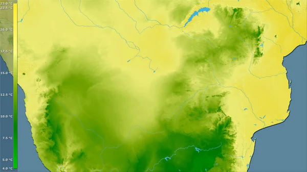 博茨瓦纳地区内带有图例的立体投影中最冷季度的平均温度 栅层的原始成分 — 图库照片