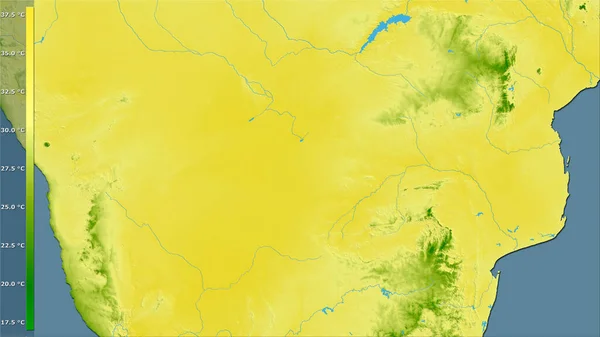 Maksymalna Temperatura Najcieplejszego Miesiąca Terenie Botswany Projekcji Stereograficznej Legendą Surowa — Zdjęcie stockowe