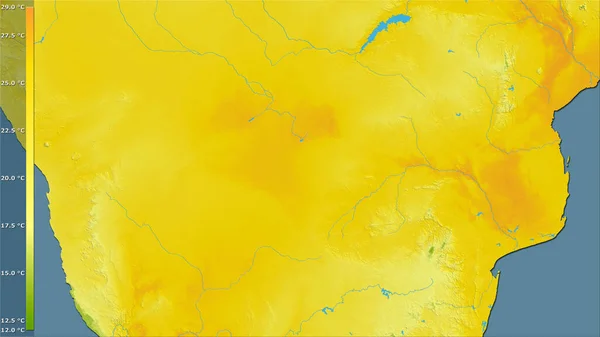 Efsanevi Stereografik Projeksiyonda Botswana Bölgesinin Sıcak Çeyreğinin Ortalama Sıcaklığı Raster — Stok fotoğraf