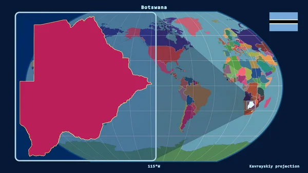 Botswana Nın Kavrayskiy Projeksiyonundaki Küresel Bir Haritaya Karşı Perspektif Çizgileriyle — Stok fotoğraf