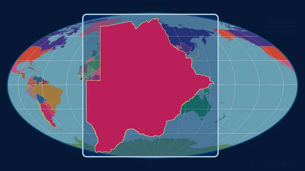 ボツワナのアウトラインを視野線で拡大し モルルワイド予測における世界地図と比較した 形を中心に 行政区画のカラーマップ — ストック写真