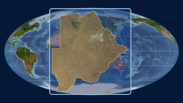 Zoomed View Botswana Outline Perspective Lines Global Map Mollweide Projection — Stock Photo, Image