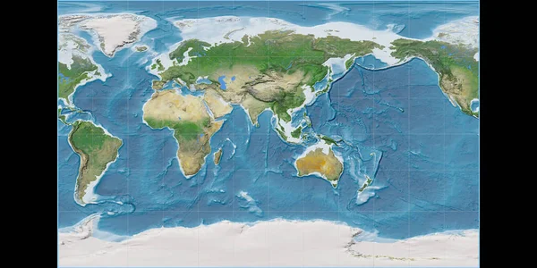布劳恩立体投影中的世界地图以东经90度为中心 卫星图像A 具有满足感的光栅的原始复合材料 3D插图 — 图库照片
