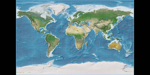 Světová Mapa Braunově Stereografické Projekci Soustředěná Východní Délky Satelitní Snímky — Stock fotografie