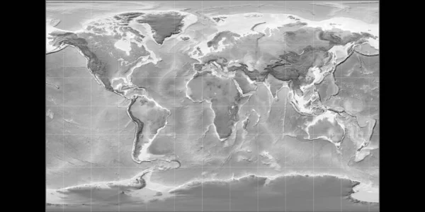 World Map Braun Stereographic Projection Centered East Longitude Grayscale Elevation — Stock Photo, Image