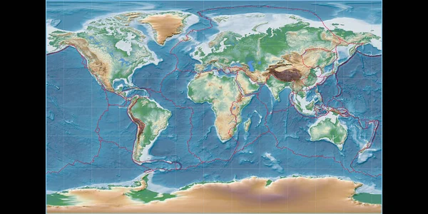 Mapa Świata Projekcji Braun Stereographic Skupiona Wschodniej Długości Geograficznej Kolorowy — Zdjęcie stockowe