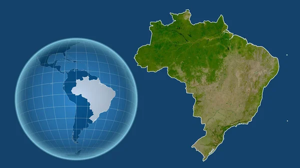 Brazil Globe Shape Country Zoomed Map Its Outline Isolated Blue — Stock Photo, Image