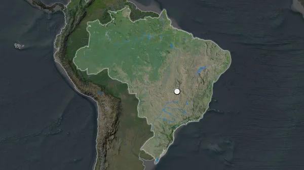 巴西的重点地区 首都位于其邻近地区的荒凉地图上 卫星图像 — 图库照片