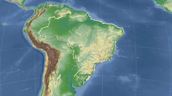 Brazílie Její Okolí Vzdálená Šikmá Perspektiva Obrys Barevná Fyzická Mapa — Stock fotografie