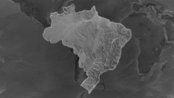 Brazilská Oblast Zvětšovala Žhnula Tmavém Pozadí Svého Okolí Mapa Nadmořské — Stock fotografie