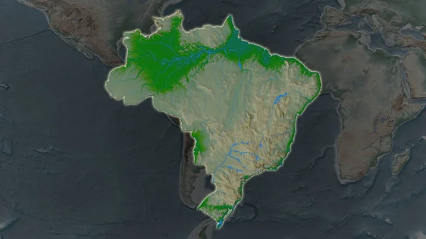 ブラジル地域は その周囲の暗い背景で拡大し 拡大しました 主な物理的景観の特徴 — ストック写真