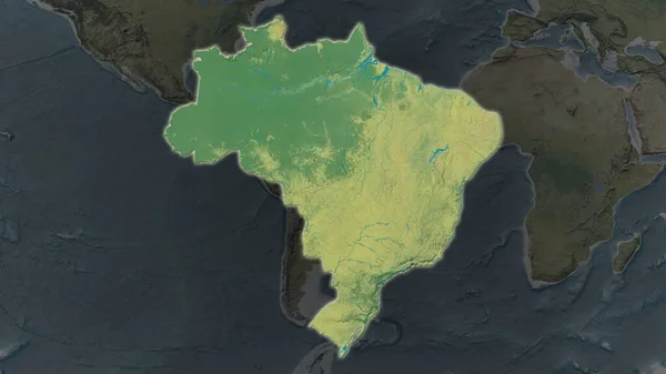 ブラジル地域は その周囲の暗い背景で拡大し 拡大しました 地形図 — ストック写真