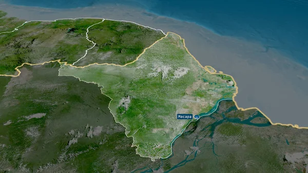巴西的阿马帕州以资本放大和突出 卫星图像 3D渲染 — 图库照片