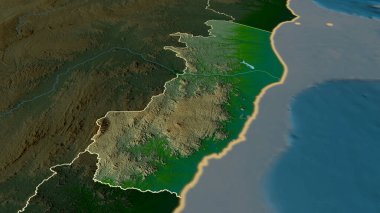 Espirito Santo - Brezilya eyaleti yakınlaştırıldı ve vurgulandı. Ana fiziksel manzara özellikleri. 3B görüntüleme