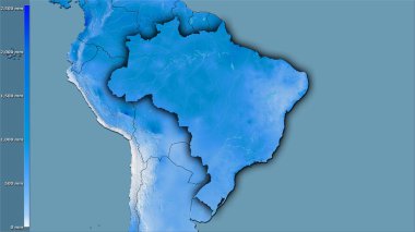 Brezilya bölgesindeki en nemli çeyrekliğin efsanevi stereografik projeksiyonla yağışı - koyu parlak dış hatlı raster tabakalarının ham bileşimi