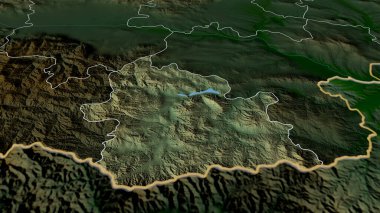 Kardzhali - Bulgaristan ili yakınlaştırıldı ve ön plana çıkarıldı. Ana fiziksel manzara özellikleri. 3B görüntüleme