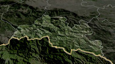 Smolyan - Bulgaristan ili yakınlaştırıldı ve altı çizildi. Uydu görüntüleri. 3B görüntüleme