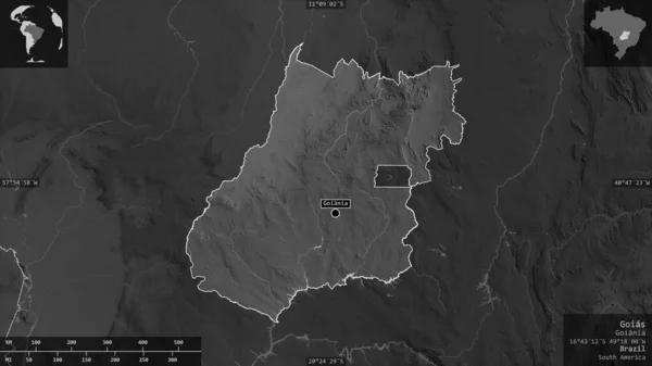Гойас Штат Бразилия Карта Масштабе Grayscaled Лаками Риверами Форма Представленная — стоковое фото