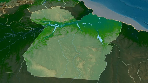 Para - state of Brazil zoomed and highlighted. Main physical landscape features. 3D rendering