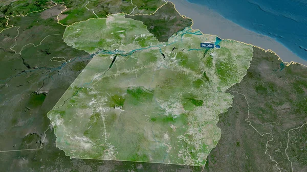 Para - state of Brazil zoomed and highlighted with capital. Satellite imagery. 3D rendering