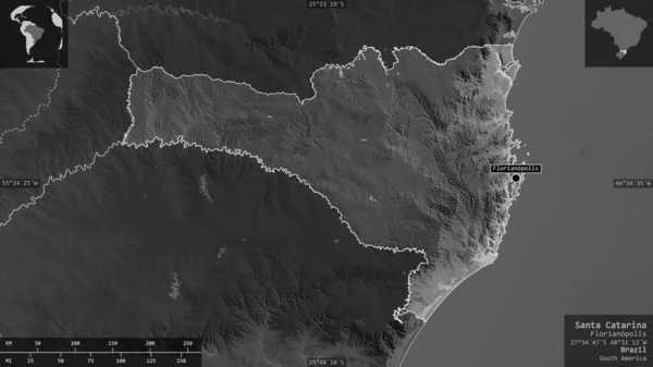Санта Катарина Штат Бразилия Карта Масштабе Grayscaled Лаками Риверами Форма — стоковое фото