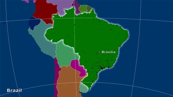 行政区划地图上的巴西地区立体投影 主要组成 — 图库照片