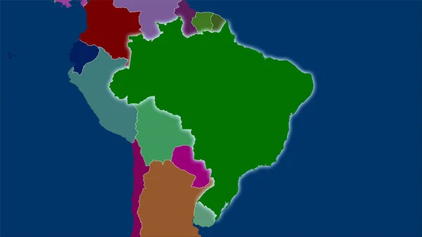 Brezilya Nın Stereografik Projeksiyondaki Idari Bölümler Haritasında Işık Saçan Ana — Stok fotoğraf