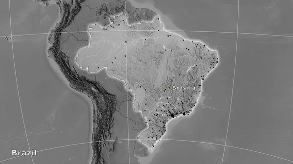 Brazilië Gebied Grayscale Hoogte Kaart Stereografische Projectie Hoofdcompositie — Stockfoto