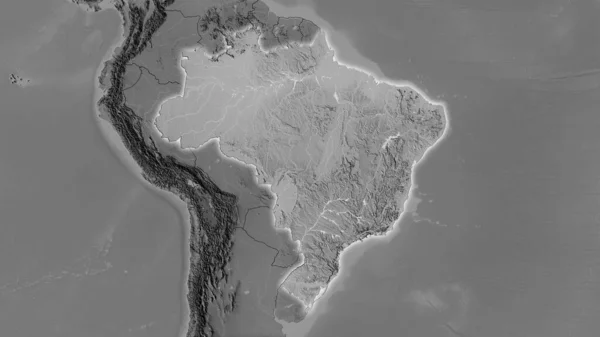 Brazil Area Grayscale Elevation Map Stereographic Projection Raw Composition Raster — Stock Photo, Image