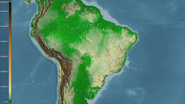 凡例付きの立体投影のブラジルエリア内の物理的なマップ ラスター層の生の組成 — ストック写真