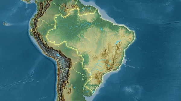 Obszar Brazylii Topograficznej Mapie Reliefu Projekcji Stereograficznej Surowa Kompozycja Warstw — Zdjęcie stockowe