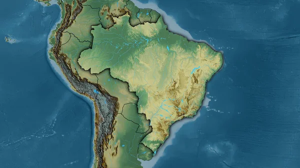 ブラジル地形図上の救済地図上の領域の立体投影 暗い輝線アウトラインとラスター層の生の組成 — ストック写真