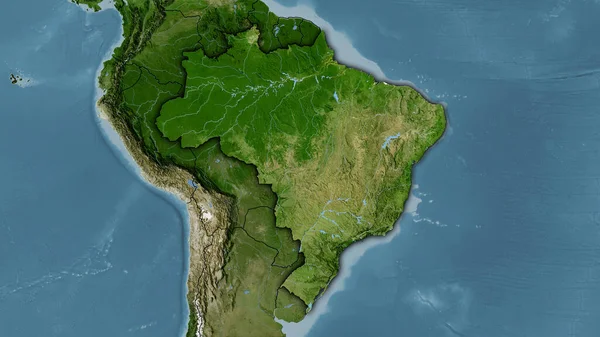 卫星B地图上立体投影中的巴西区域 带有暗发光轮廓的栅格层的原始组成 — 图库照片